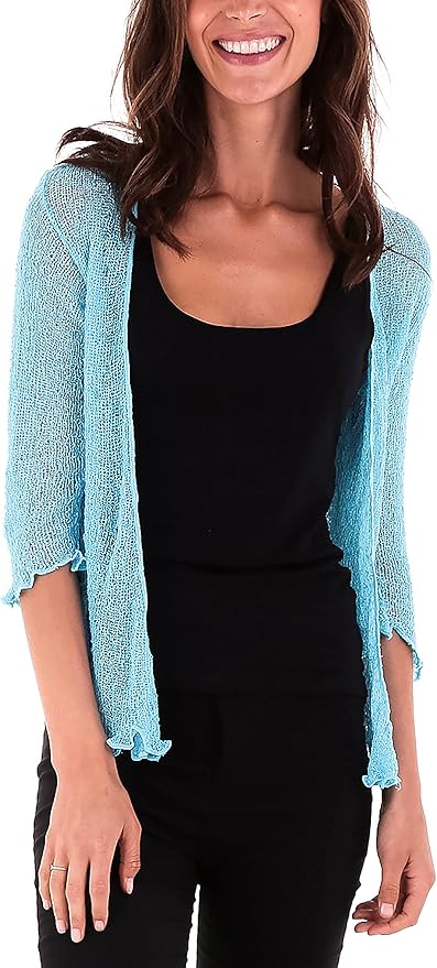 Women's Bolero Crochet Cardigan Popcorn Plain Extended Fishnet Shrug