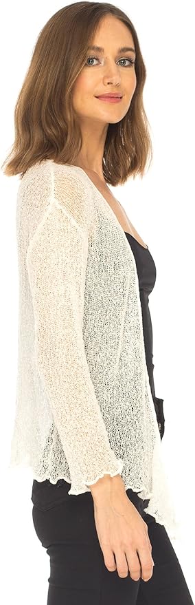 Women's Bolero Crochet Cardigan Popcorn Plain Extended Fishnet Shrug