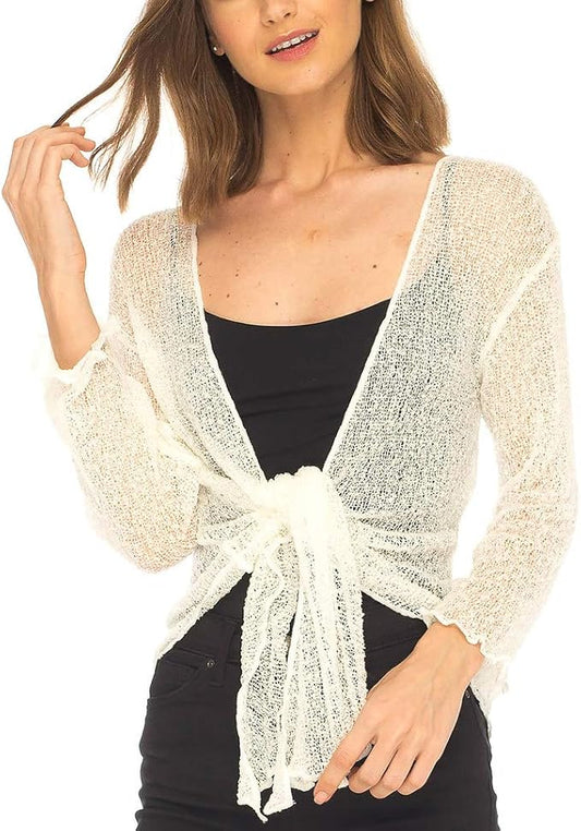 Women's Bolero Crochet Cardigan Popcorn Plain Extended Fishnet Shrug