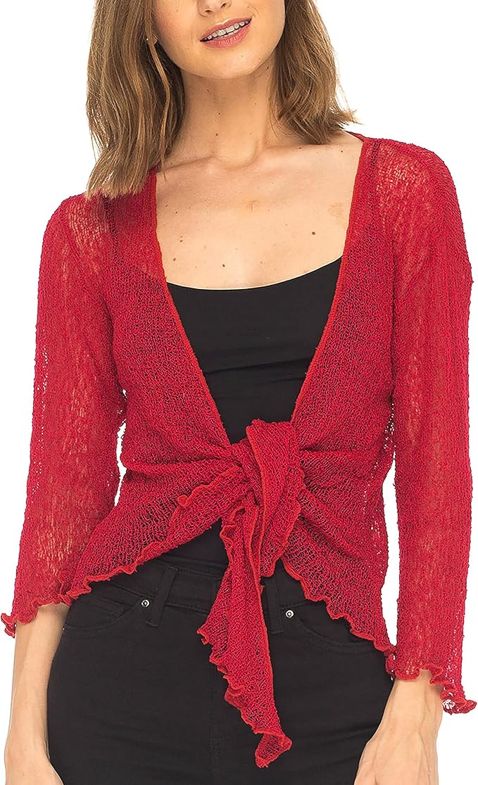 Women's Bolero Crochet Cardigan Popcorn Plain Extended Fishnet Shrug