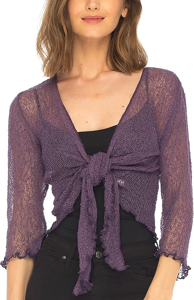 Women's Bolero Crochet Cardigan Popcorn Plain Extended Fishnet Shrug