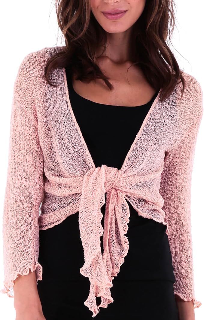 Women's Bolero Crochet Cardigan Popcorn Plain Extended Fishnet Shrug