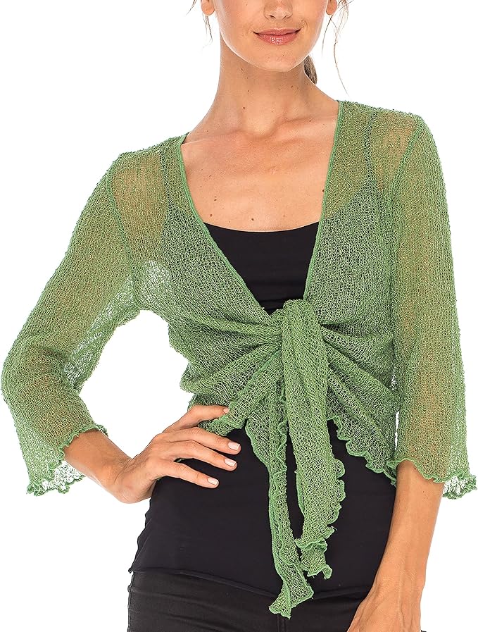 Women's Bolero Crochet Cardigan Popcorn Plain Extended Fishnet Shrug