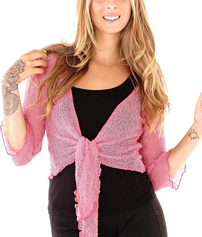Women's Bolero Crochet Cardigan Popcorn Plain Extended Fishnet Shrug