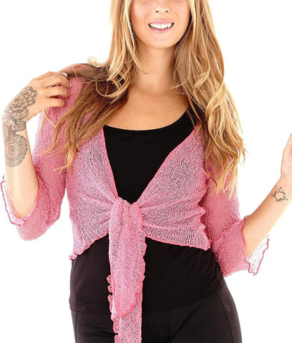 Women's Bolero Crochet Cardigan Popcorn Plain Extended Fishnet Shrug