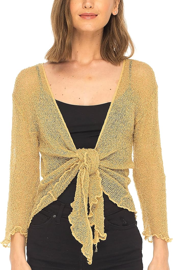 Women's Bolero Crochet Cardigan Popcorn Plain Extended Fishnet Shrug