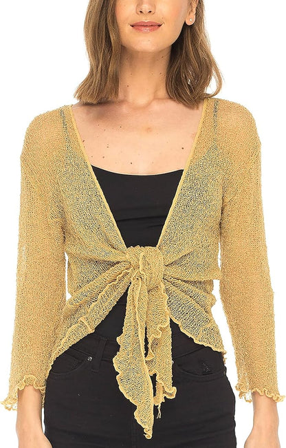 Women's Bolero Crochet Cardigan Popcorn Plain Extended Fishnet Shrug
