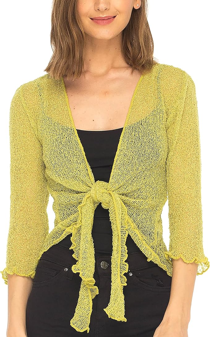 Women's Bolero Crochet Cardigan Popcorn Plain Extended Fishnet Shrug