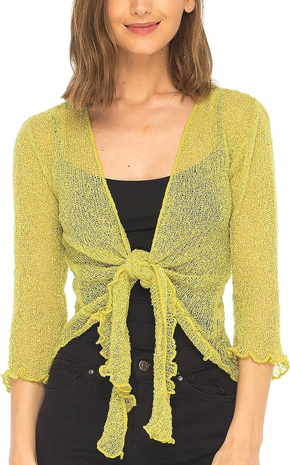 Women's Bolero Crochet Cardigan Popcorn Plain Extended Fishnet Shrug